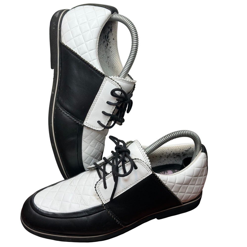 G/FORE Womens Onyx Quilted Leather Golf Shoes G4LF19EF16 Black White Size 7‎